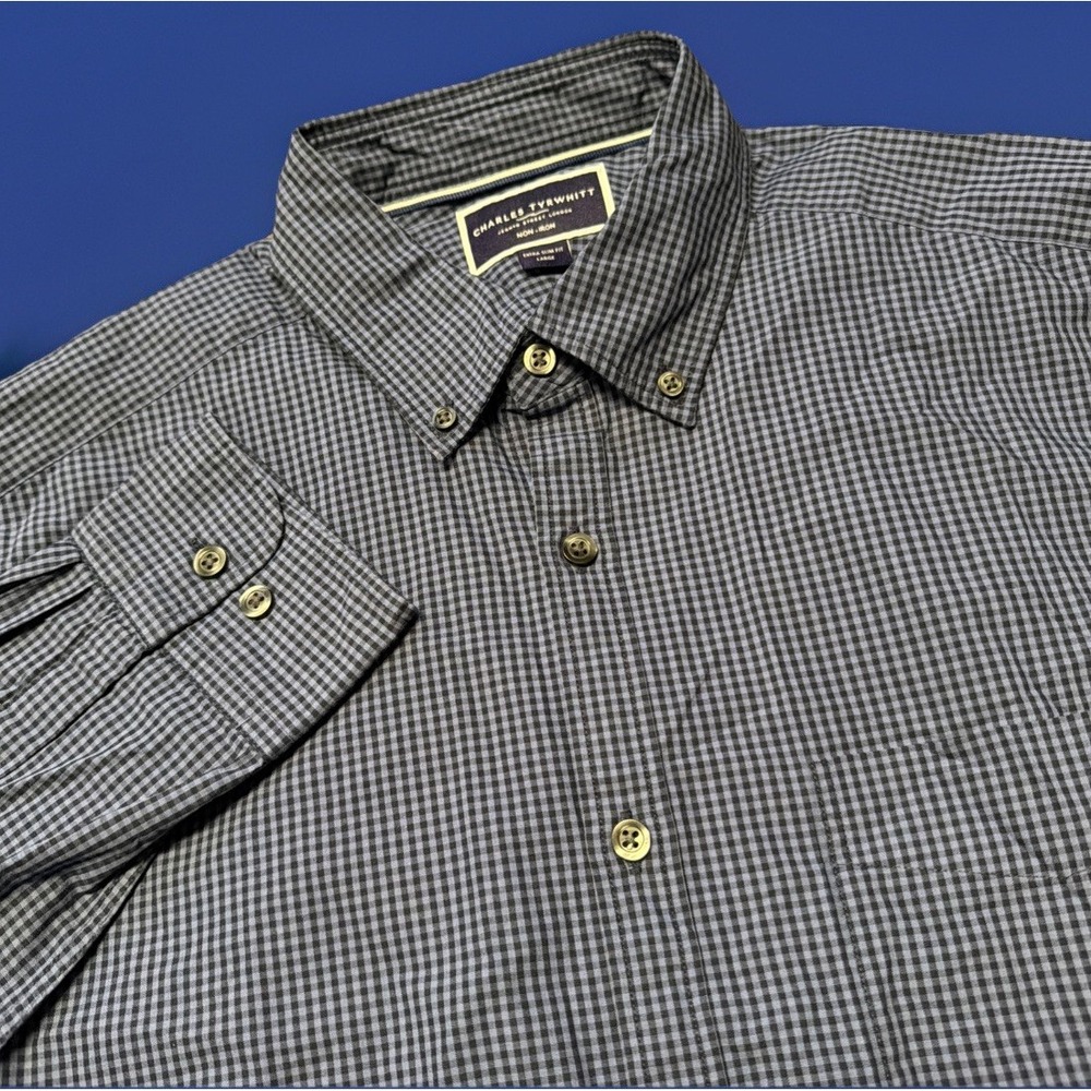 Charles Tyrwhitt Shirt Mens Large Blue Check Extra Slim Fit Button Down Non Iron